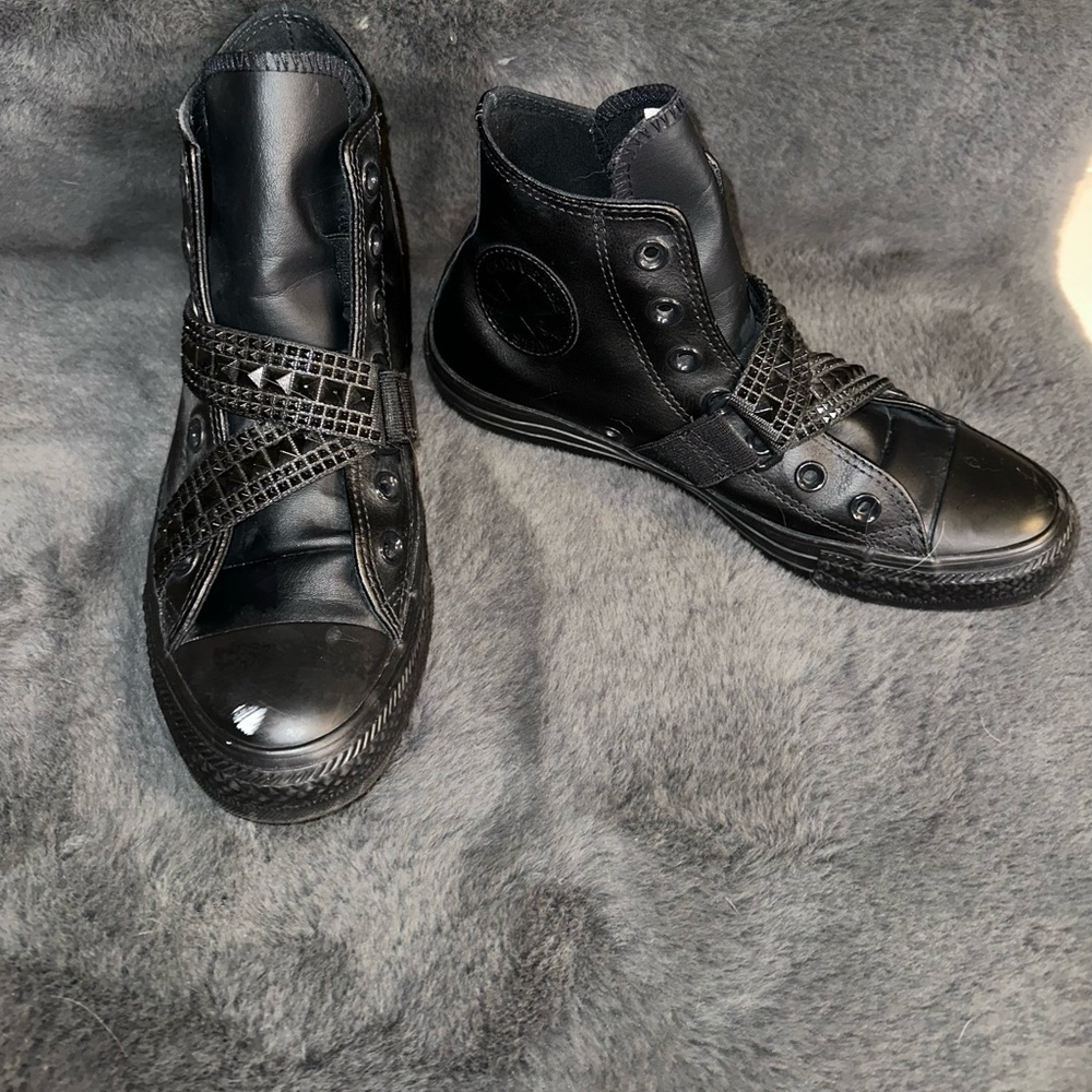 Studded black leather converse